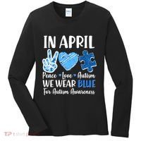 In April We Wear Blue Peace Love Autism Awareness Women's Long Sleeve Shirt thumb 0