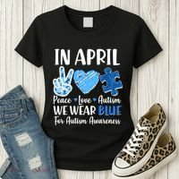 In April We Wear Blue Peace Love Autism Awareness Women's T-Shirt thumb 3
