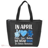 In April We Wear Blue Peace Love Autism Awareness Tote Bag thumb 0