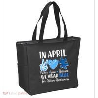 In April We Wear Blue Peace Love Autism Awareness Tote Bag thumb 2