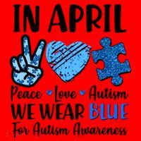 In April We Wear Blue Peace Love Autism Awareness Santa Hat thumb 1