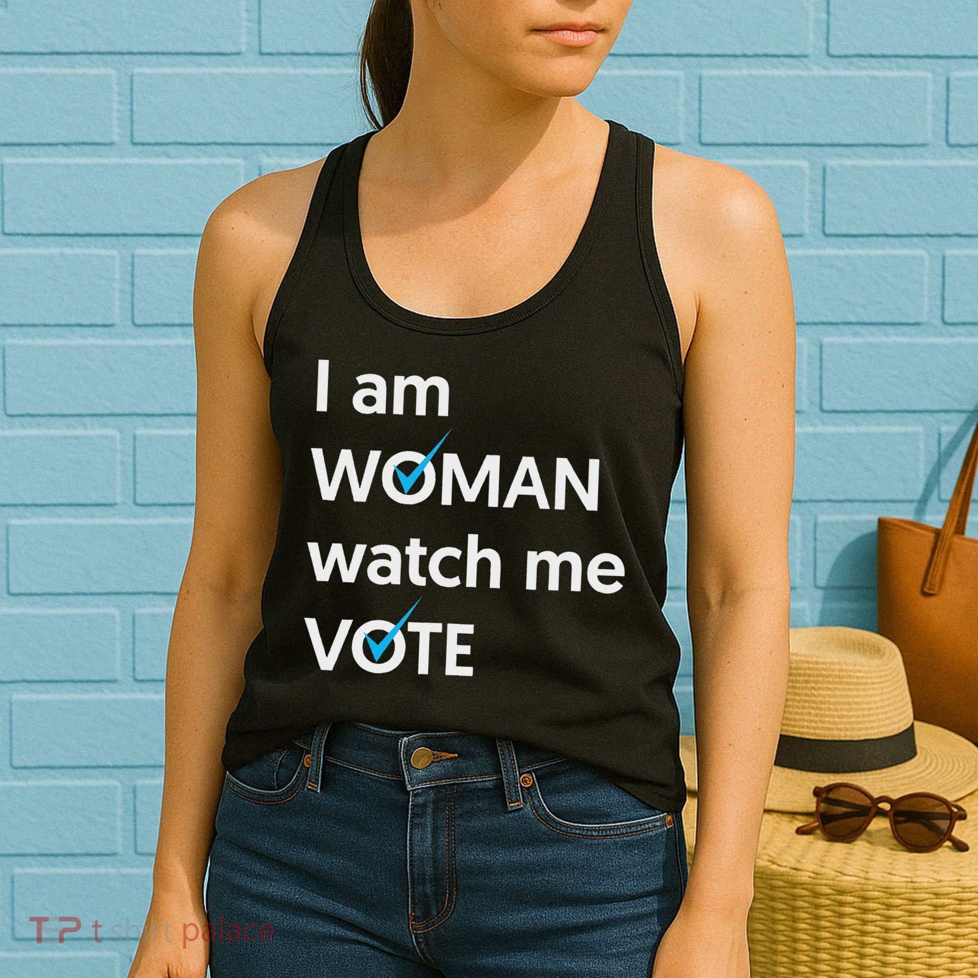 I Am Woman Watch Me Vote 2024 Blue Wave Vote Women's Tank Top