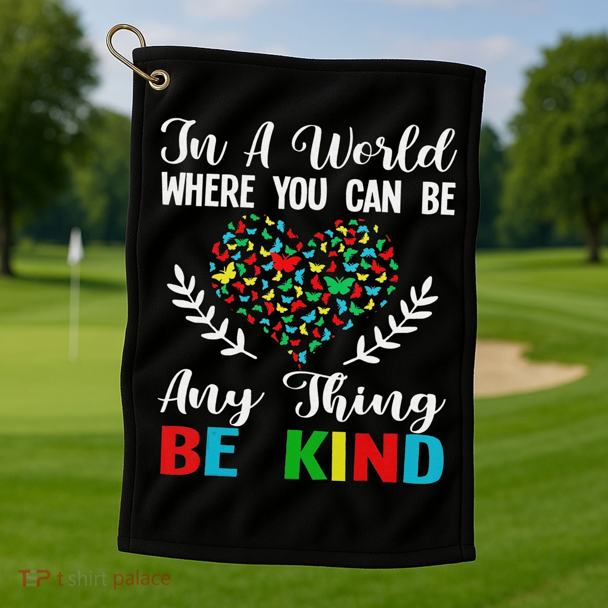 In A World Where You Can Be Anything Be Kind Support Autism Golf Towel