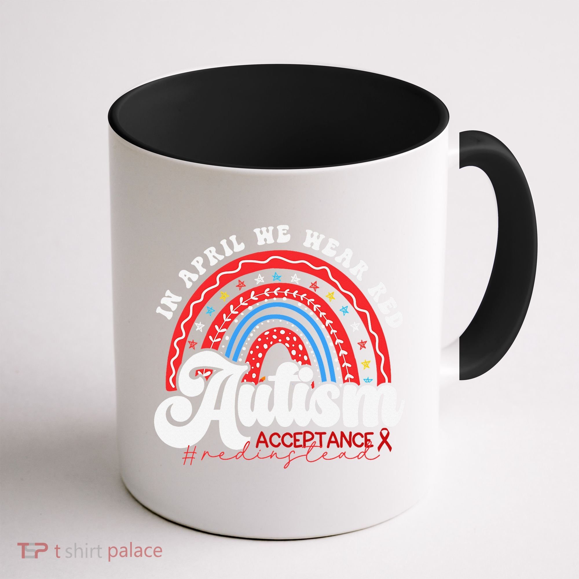 In April We Wear Red Autism Awareness Acceptance Red Coffee Mug