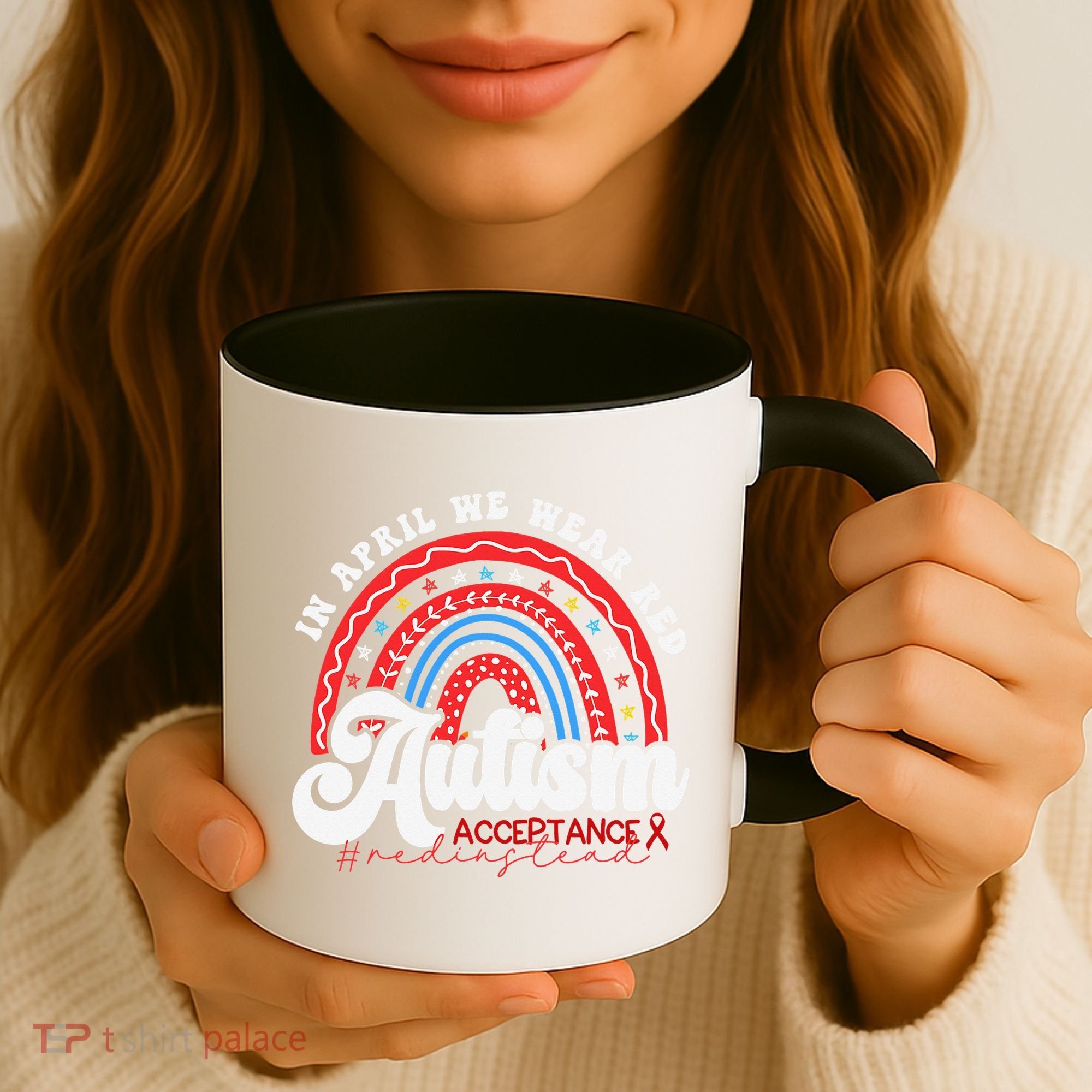 In April We Wear Red Autism Awareness Acceptance Red Coffee Mug