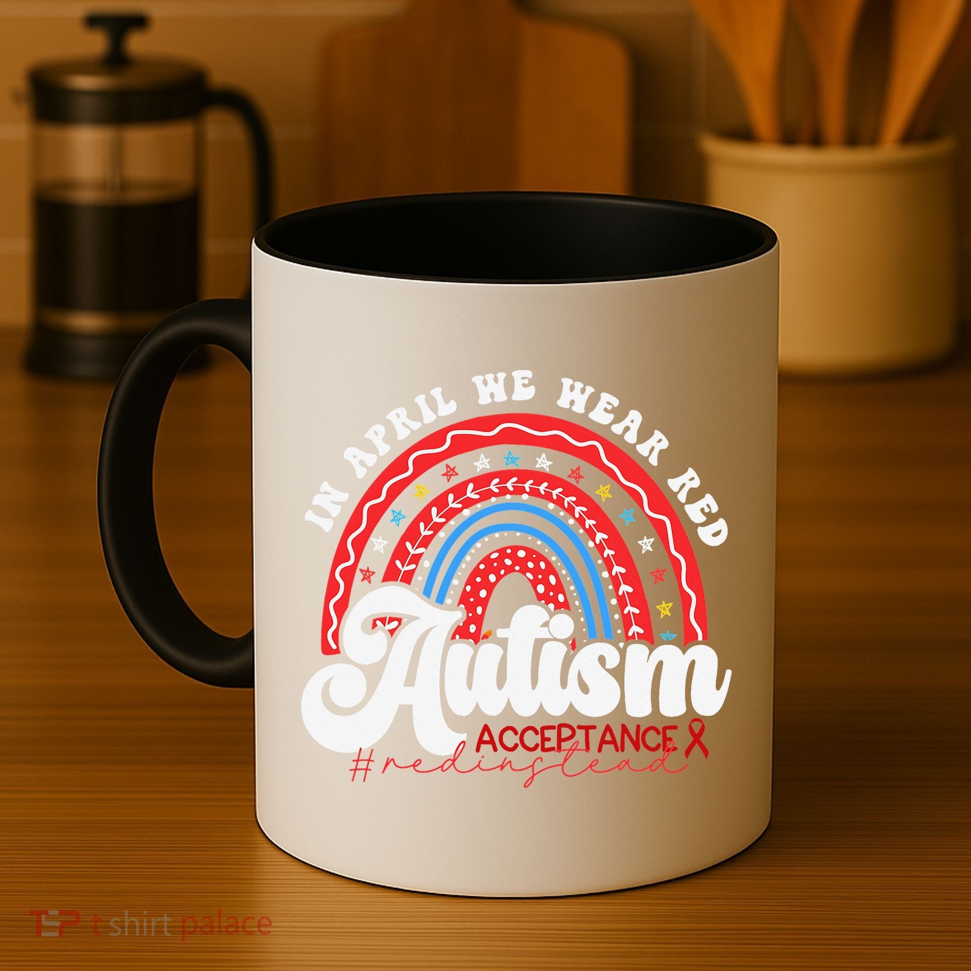 In April We Wear Red Autism Awareness Acceptance Red Coffee Mug