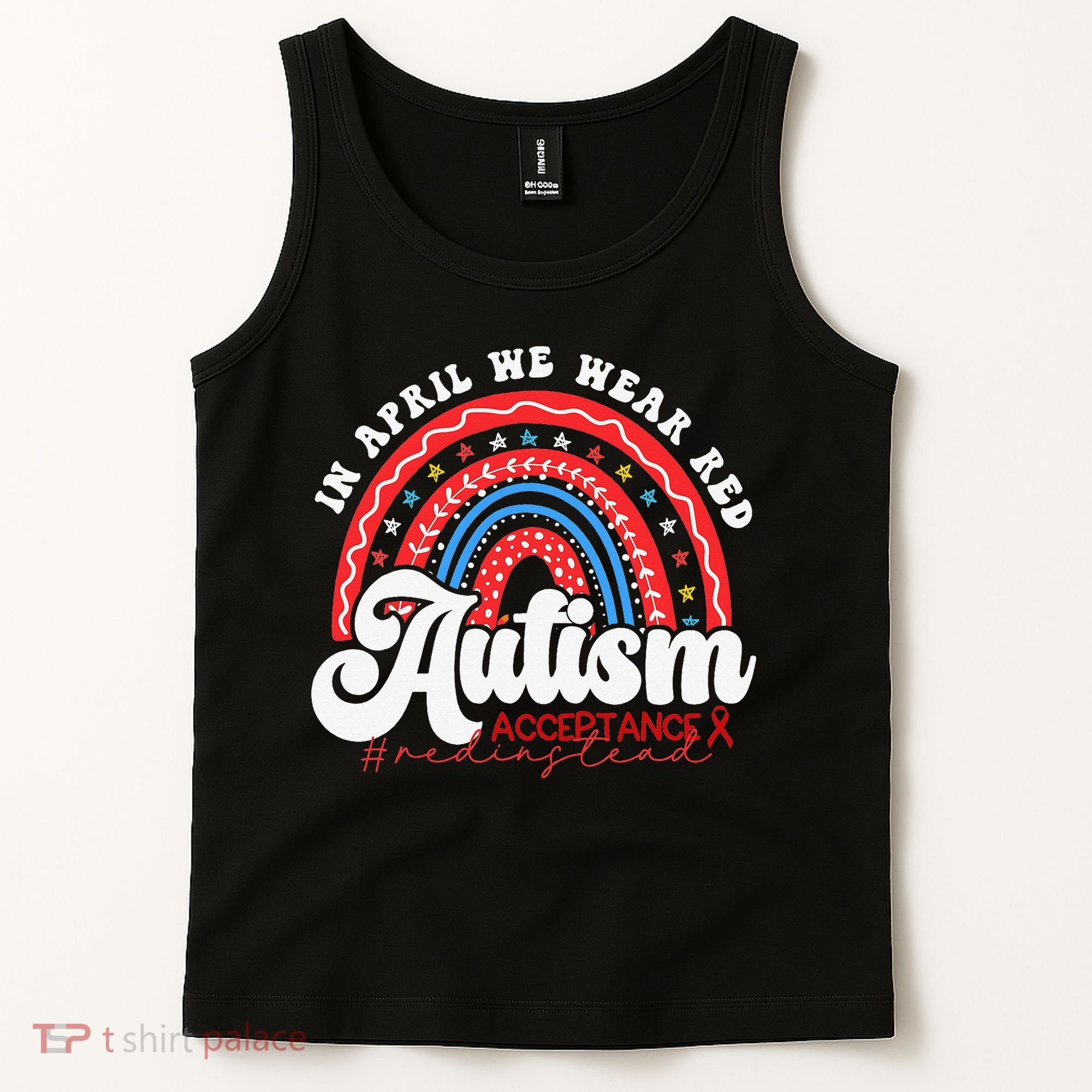 In April We Wear Red Autism Awareness Acceptance Red Tank Top