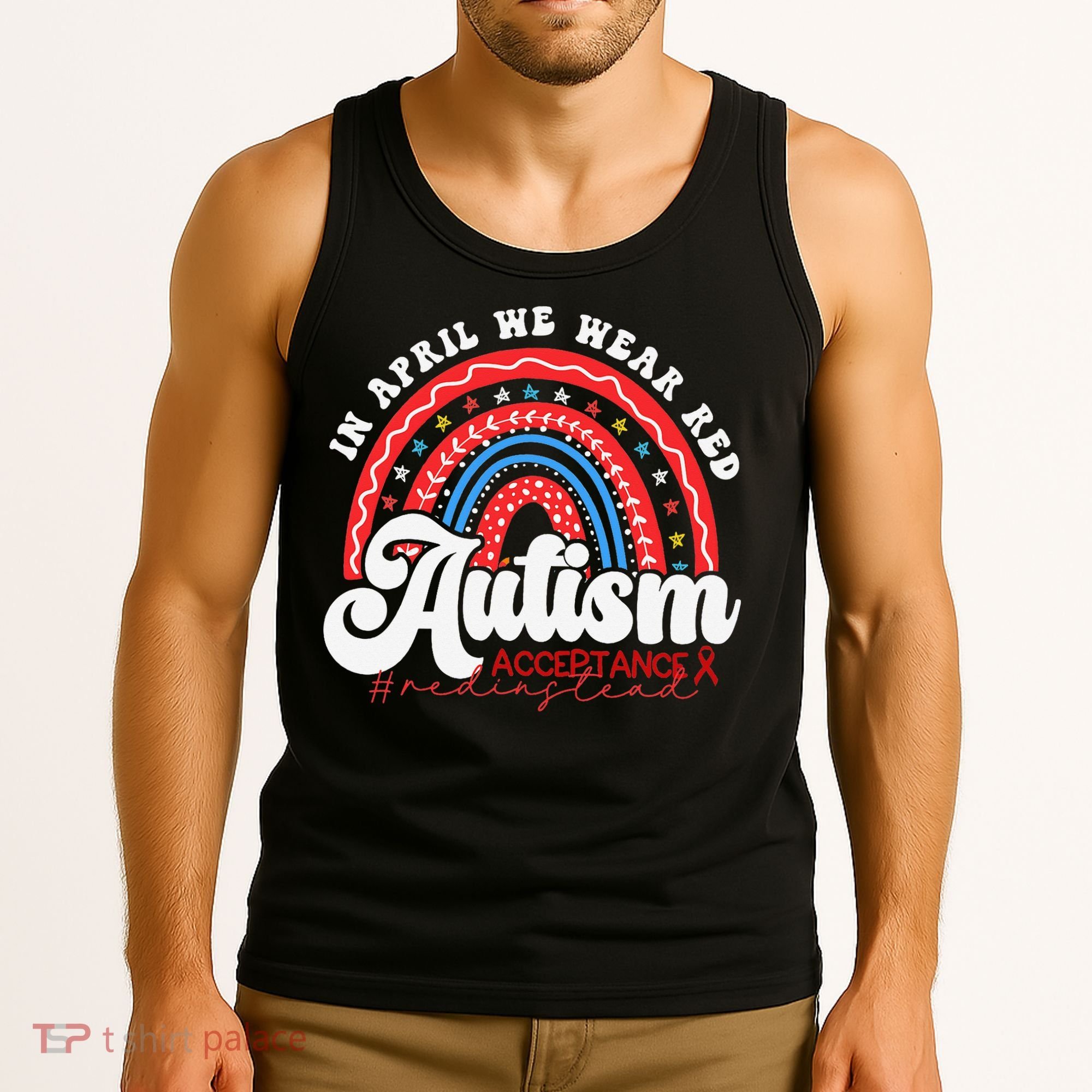 In April We Wear Red Autism Awareness Acceptance Red Tank Top