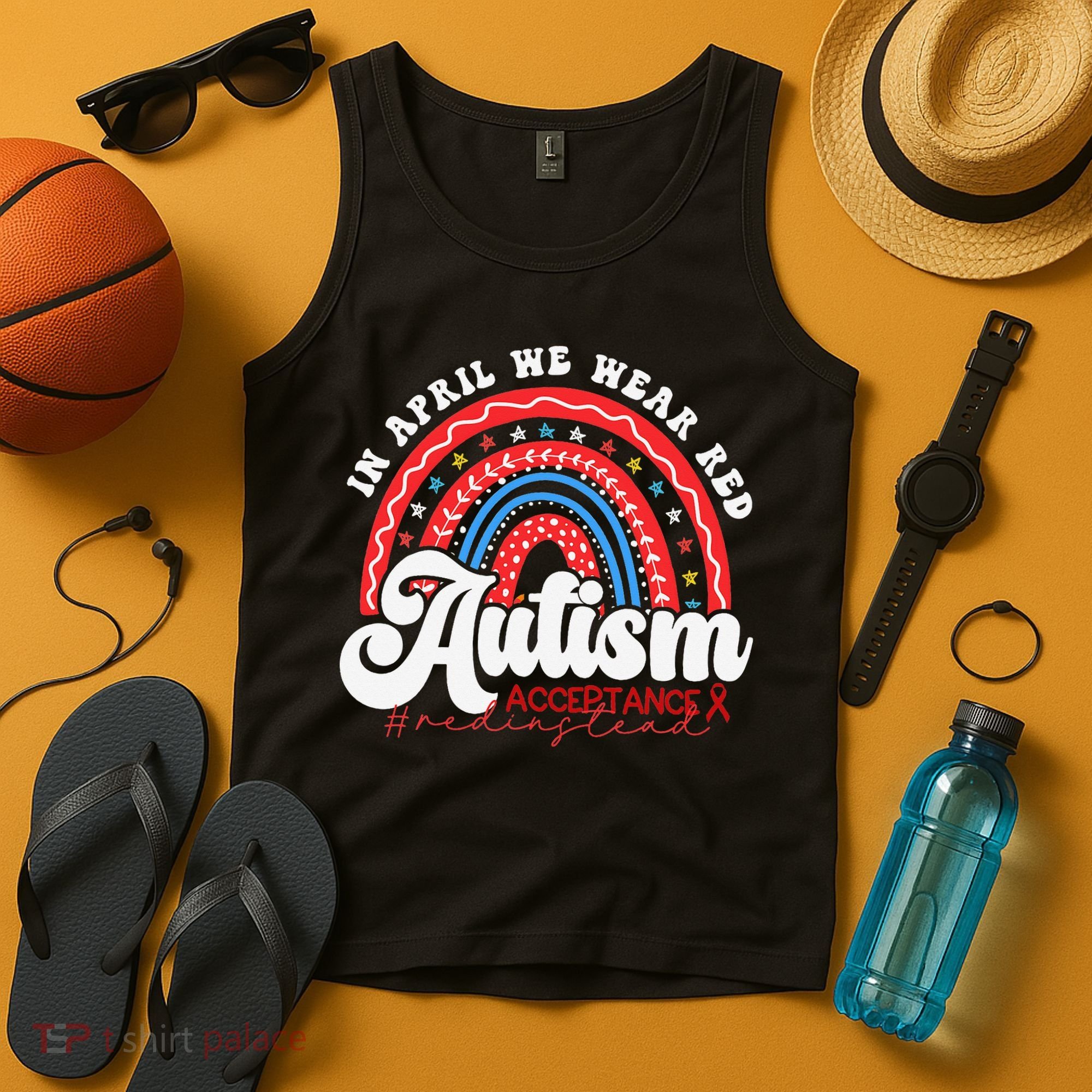 In April We Wear Red Autism Awareness Acceptance Red Tank Top