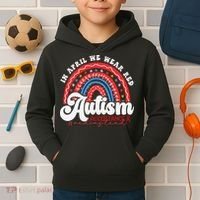 In April We Wear Red Autism Awareness Acceptance Red Kids Hoodie thumb 2