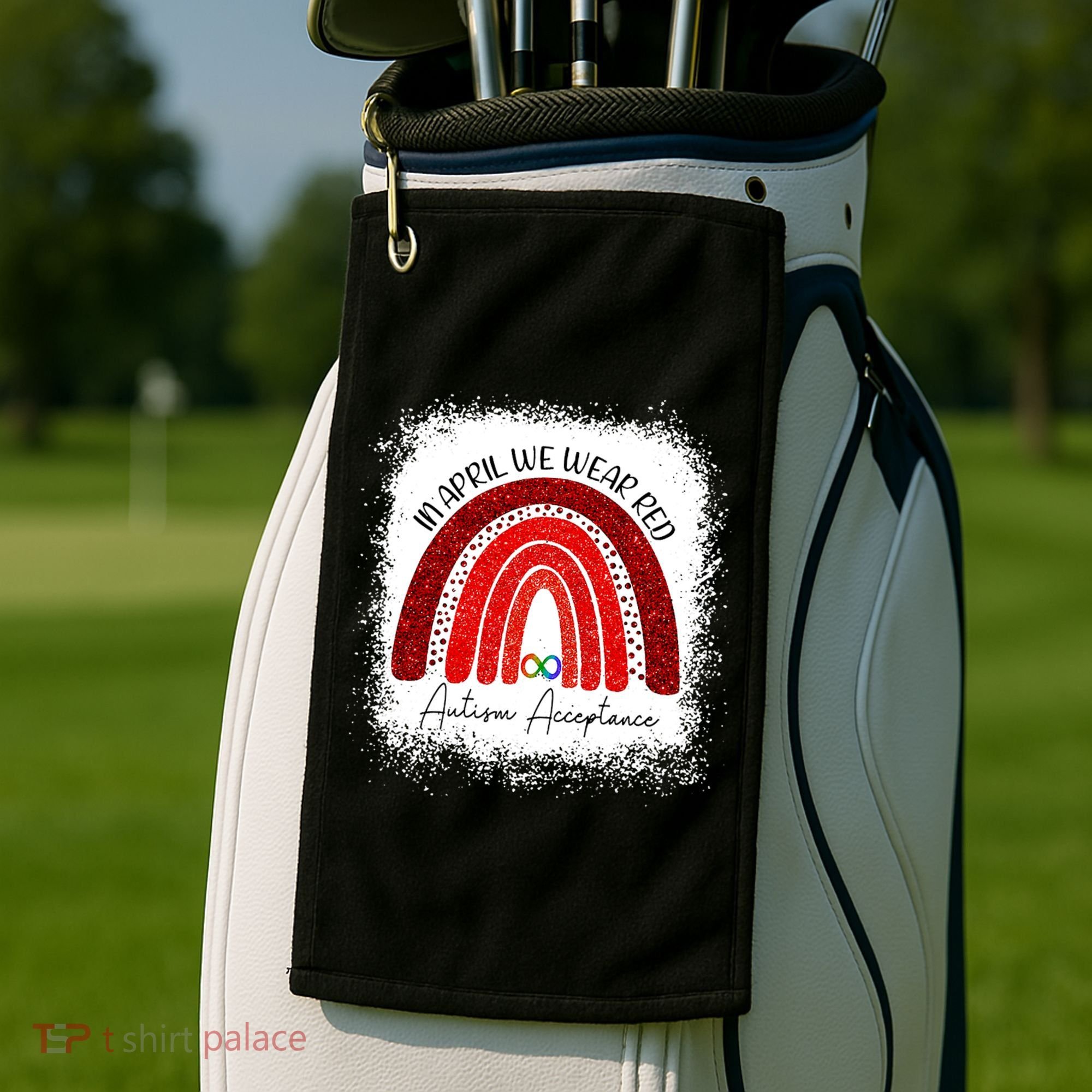 In April We Wear Red Autism Acceptance Golf Towel