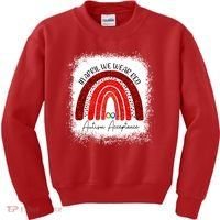 In April We Wear Red Autism Acceptance Kids Sweatshirt thumb 0