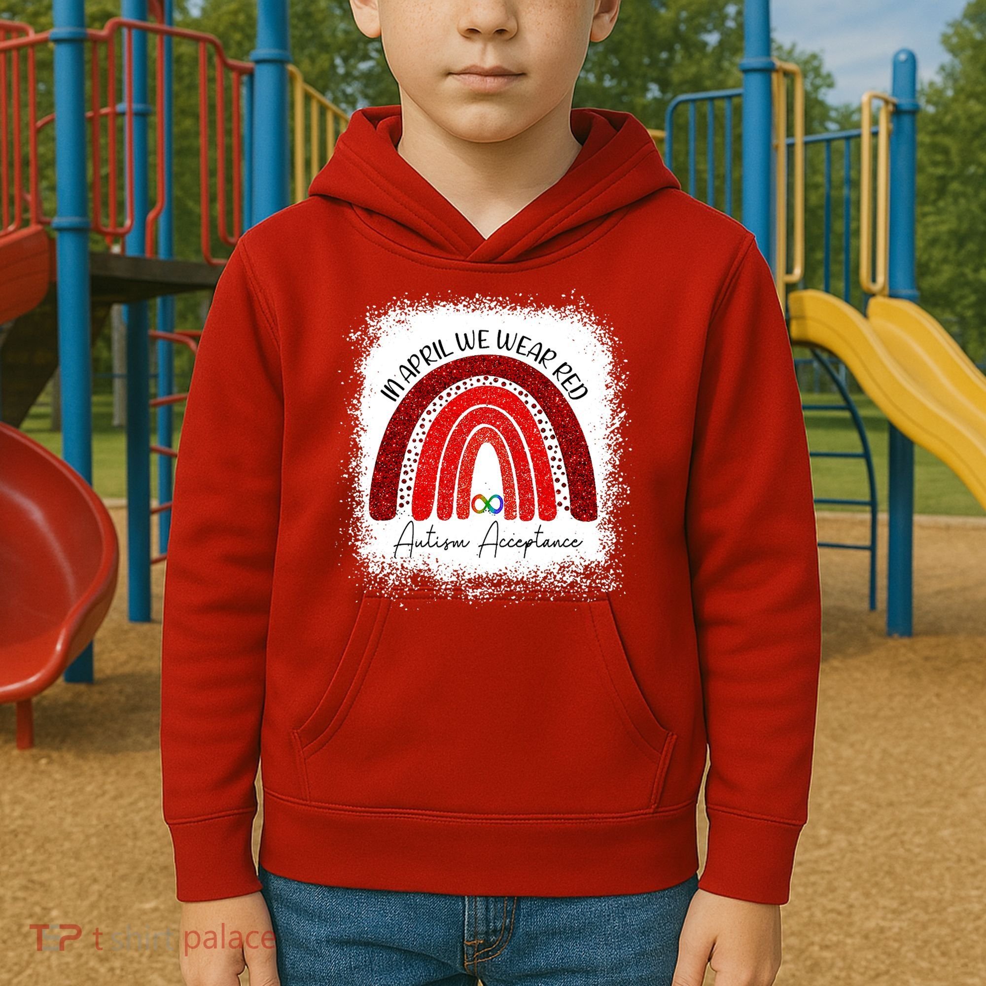 In April We Wear Red Autism Acceptance Kids Hoodie