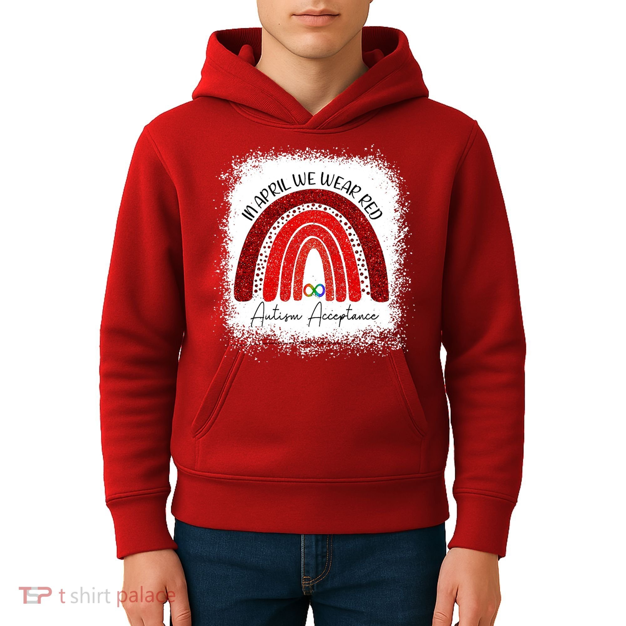 In April We Wear Red Autism Acceptance Kids Hoodie
