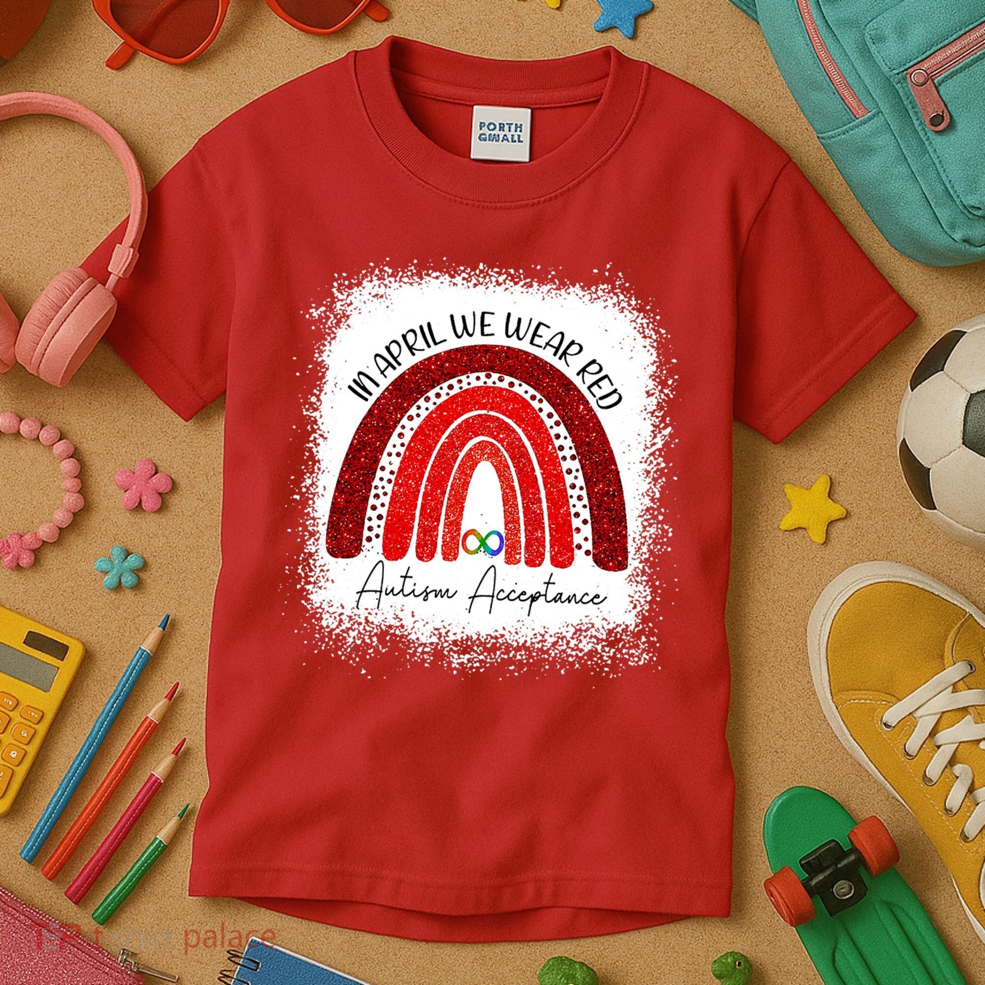 In April We Wear Red Autism Acceptance Kids T-Shirt