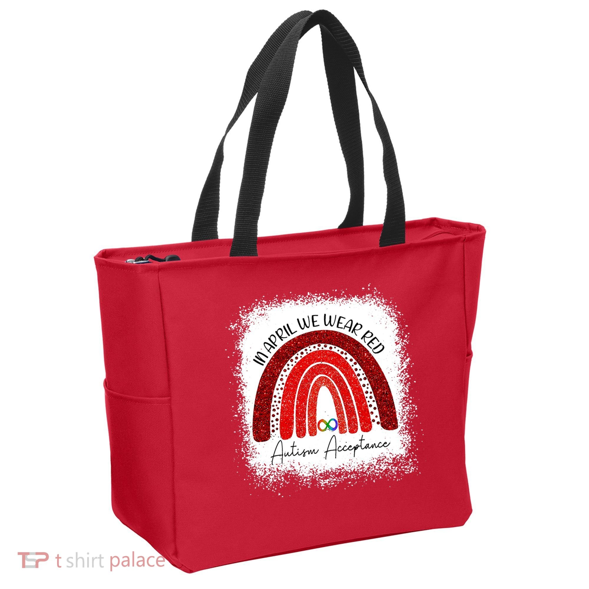 In April We Wear Red Autism Acceptance Tote Bag