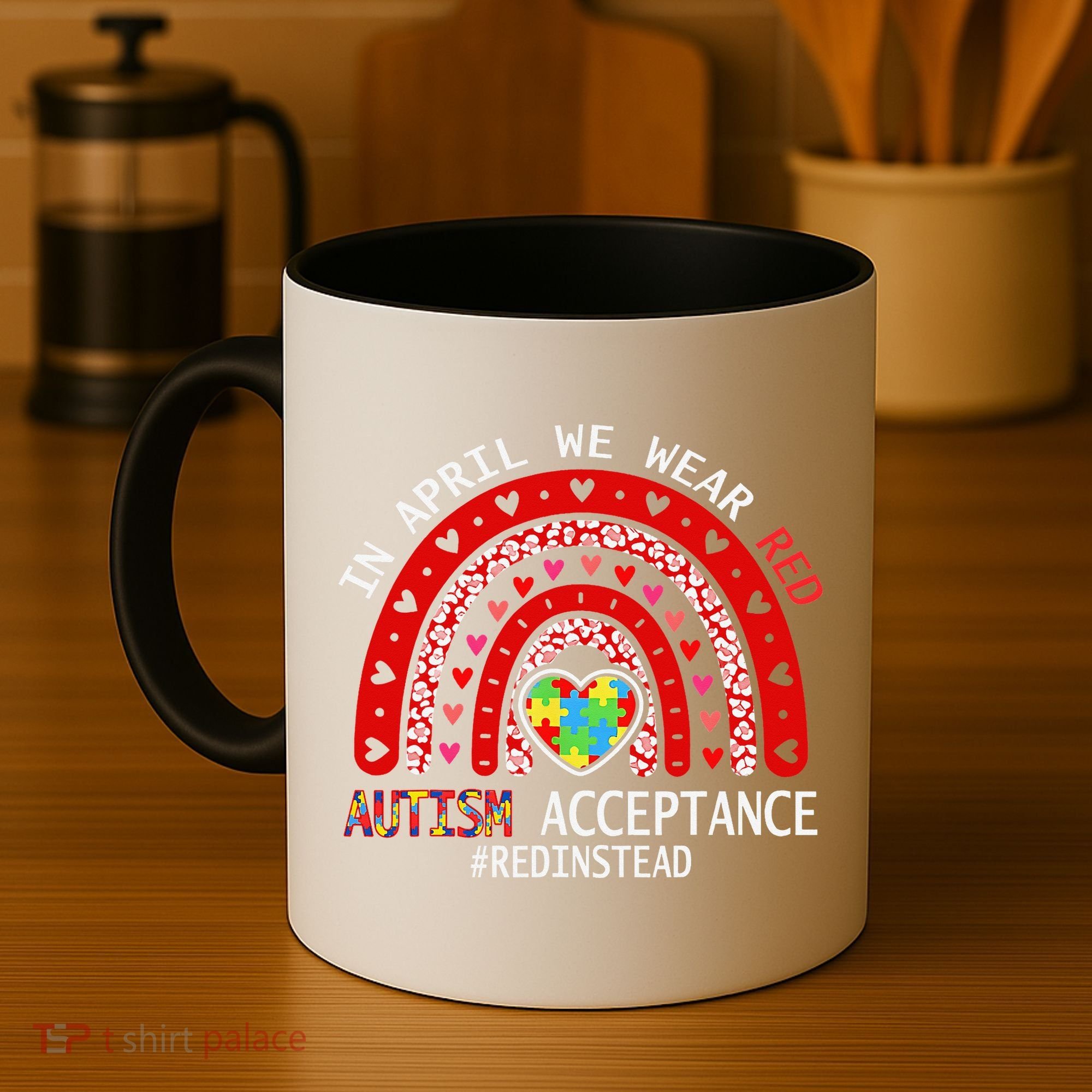 In April We Wear Red Autism Awareness Acceptance Red Coffee Mug
