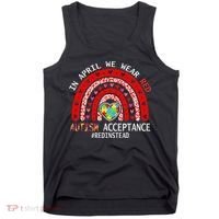 In April We Wear Red Autism Awareness Acceptance Red Tank Top thumb 0
