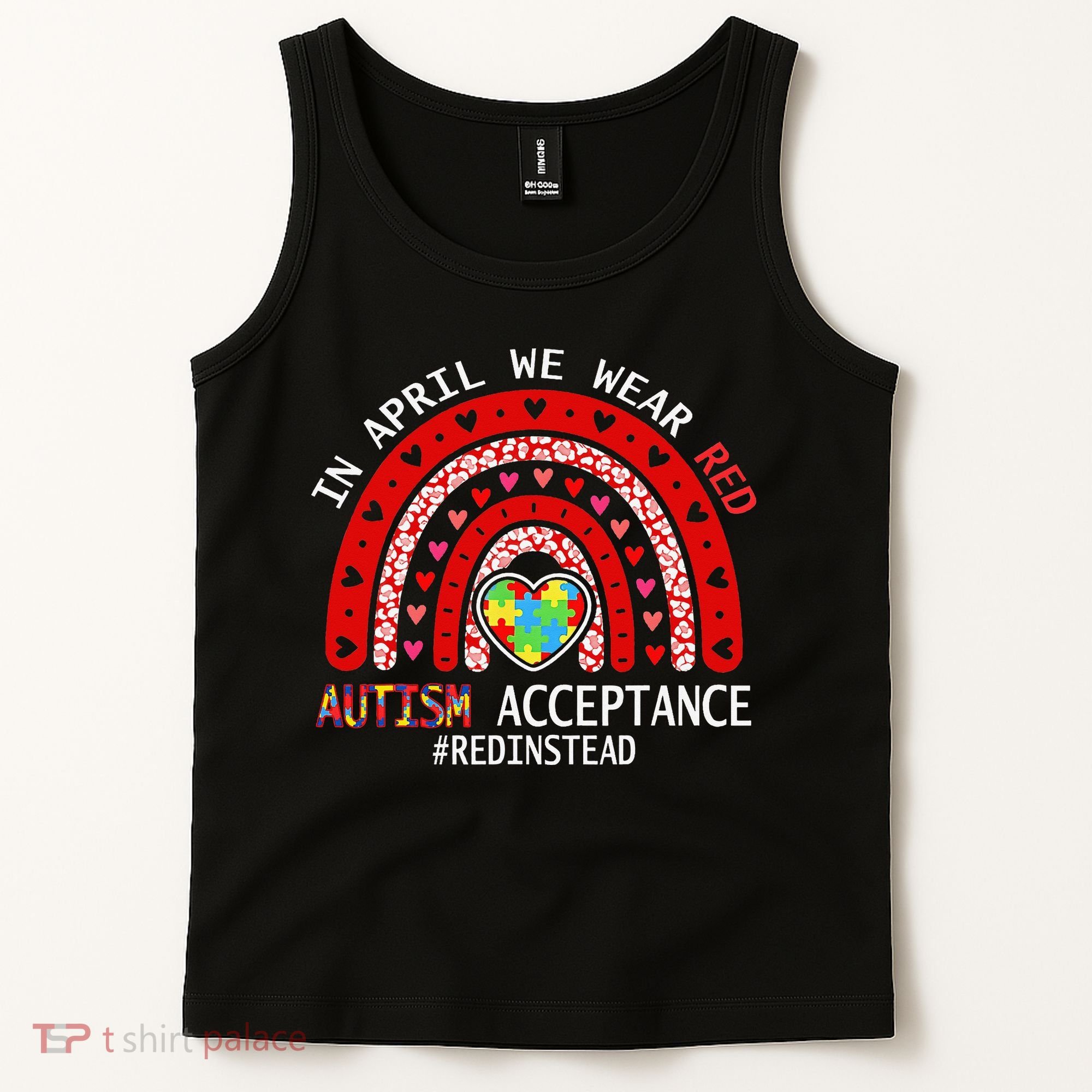 In April We Wear Red Autism Awareness Acceptance Red Tank Top