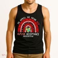 In April We Wear Red Autism Awareness Acceptance Red Tank Top thumb 3
