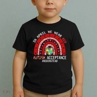 In April We Wear Red Autism Awareness Acceptance Red Toddler T-Shirt thumb 2