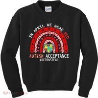 In April We Wear Red Autism Awareness Acceptance Red Kids Sweatshirt thumb 0