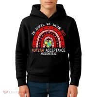 In April We Wear Red Autism Awareness Acceptance Red Kids Hoodie thumb 4