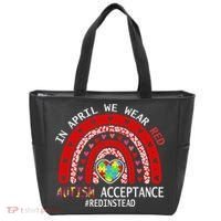 In April We Wear Red Autism Awareness Acceptance Red Tote Bag thumb 0