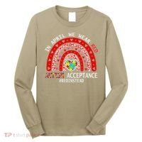 In April We Wear Red Autism Awareness Acceptance Red Long Sleeve Shirt thumb 0