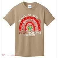 In April We Wear Red Autism Awareness Acceptance Red Kids T-Shirt thumb 0