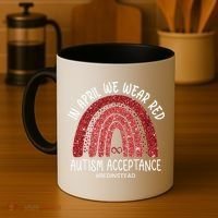 In April We Wear Red Autism Awareness Acceptance Red Coffee Mug thumb 4