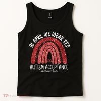 In April We Wear Red Autism Awareness Acceptance Red Tank Top thumb 2