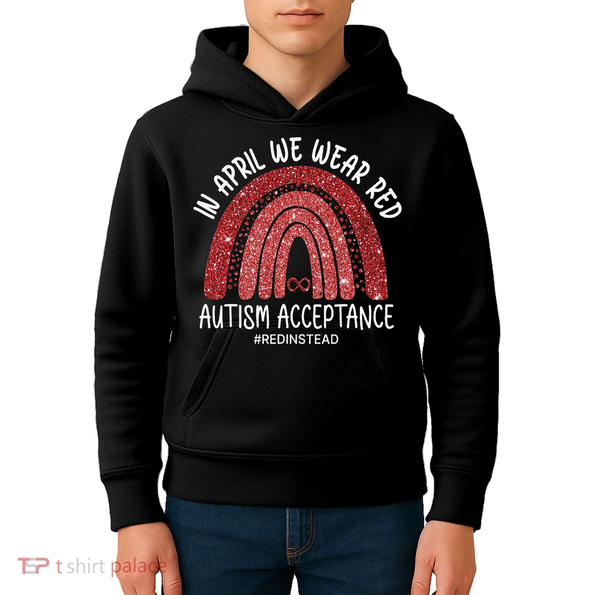 In April We Wear Red Autism Awareness Acceptance Red Kids Hoodie