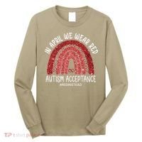 In April We Wear Red Autism Awareness Acceptance Red Long Sleeve Shirt thumb 0