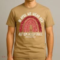 In April We Wear Red Autism Awareness Acceptance Red T-Shirt thumb 3