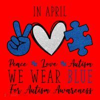 In April We Wear Blue For Autism Peace Love Santa Hat thumb 1