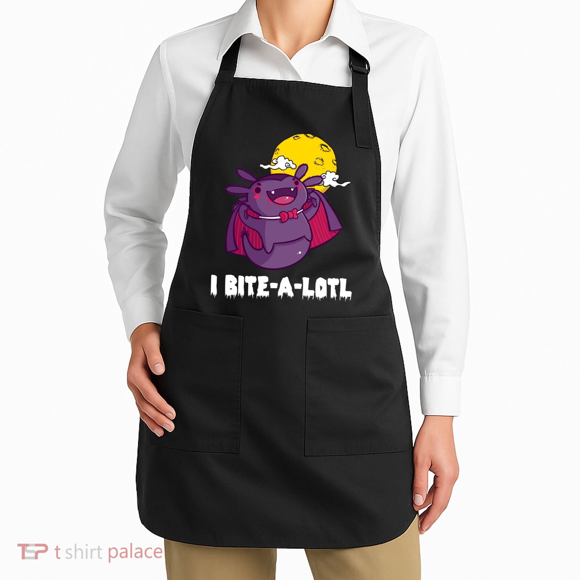 I Bite A Lot Axolotl Funny Halloween Vampire Apron