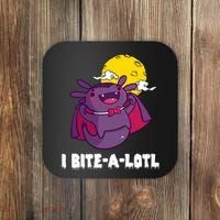 I Bite A Lot Axolotl Funny Halloween Vampire Coaster thumb 0