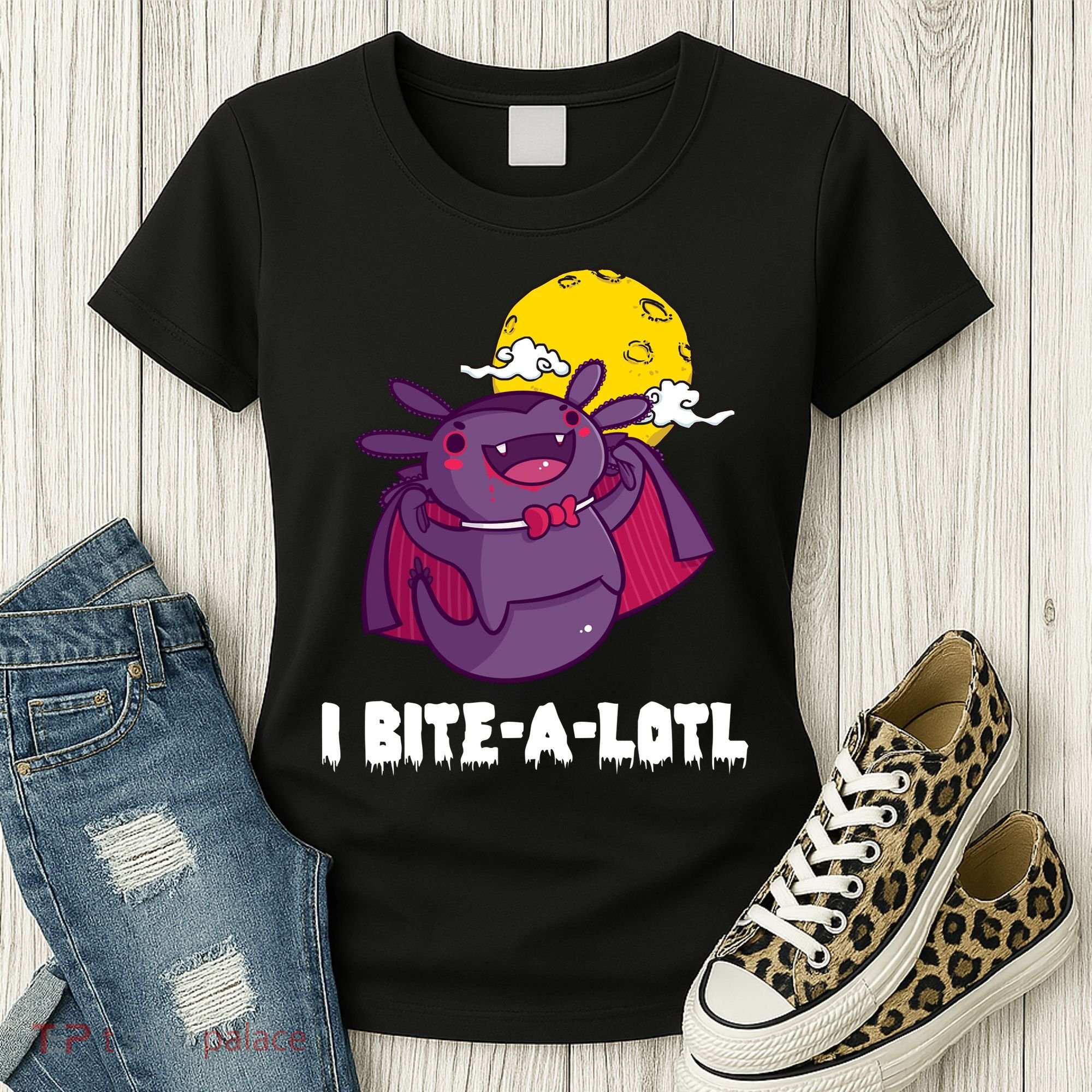 I Bite A Lot Axolotl Funny Halloween Vampire Women's T-Shirt