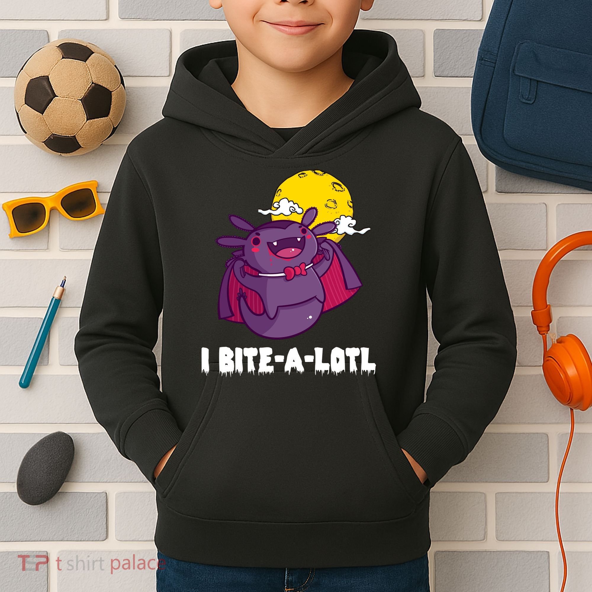 I Bite A Lot Axolotl Funny Halloween Vampire Kids Hoodie