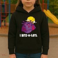 I Bite A Lot Axolotl Funny Halloween Vampire Kids Hoodie thumb 3