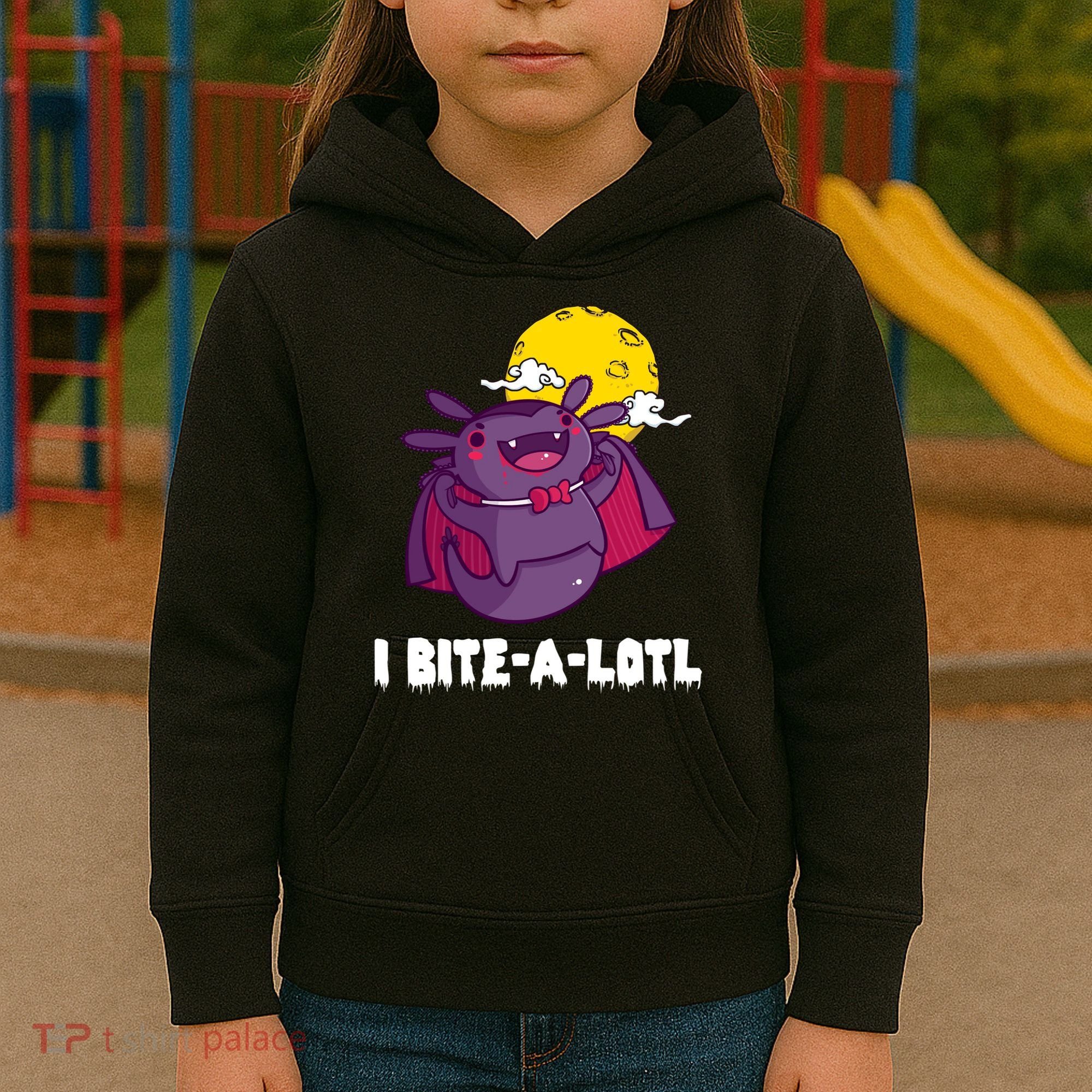 I Bite A Lot Axolotl Funny Halloween Vampire Kids Hoodie