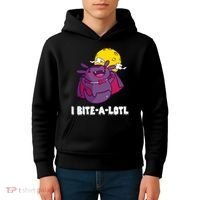 I Bite A Lot Axolotl Funny Halloween Vampire Kids Hoodie thumb 4