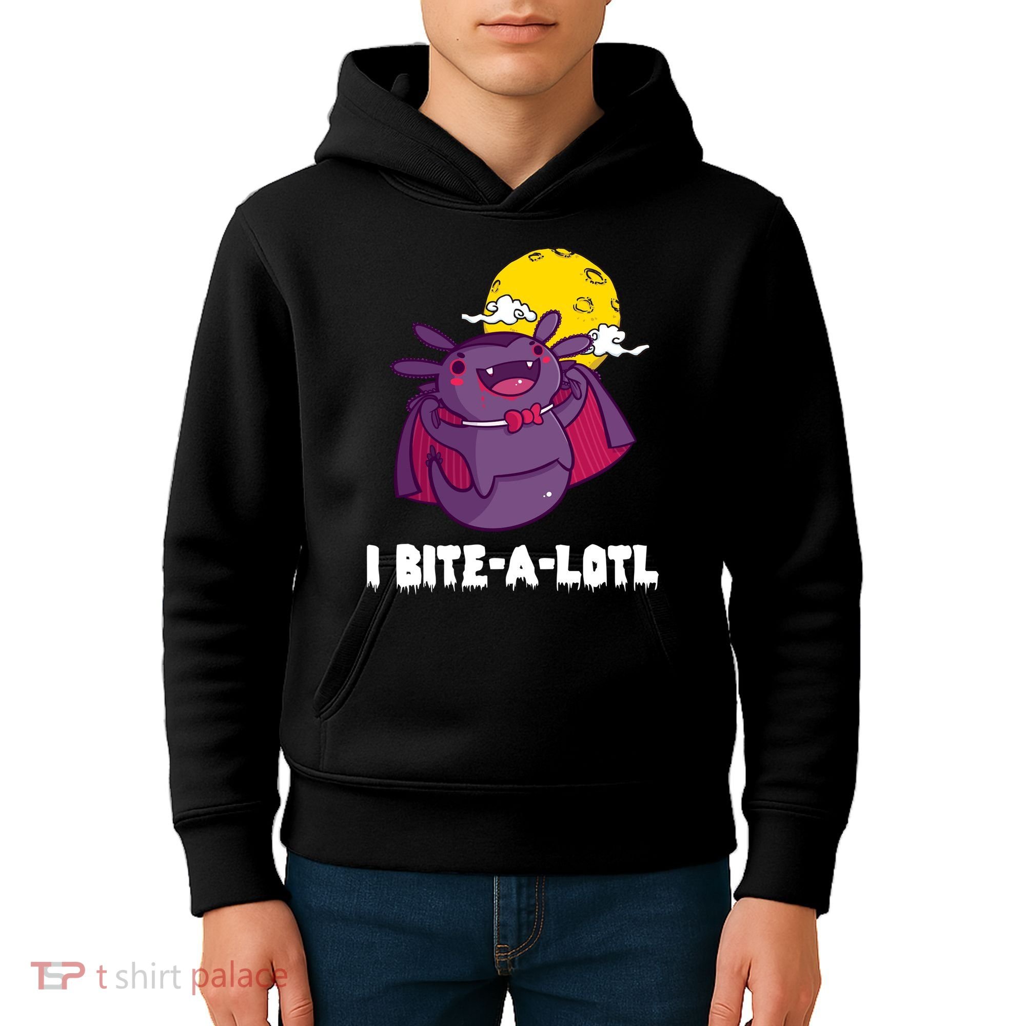 I Bite A Lot Axolotl Funny Halloween Vampire Kids Hoodie
