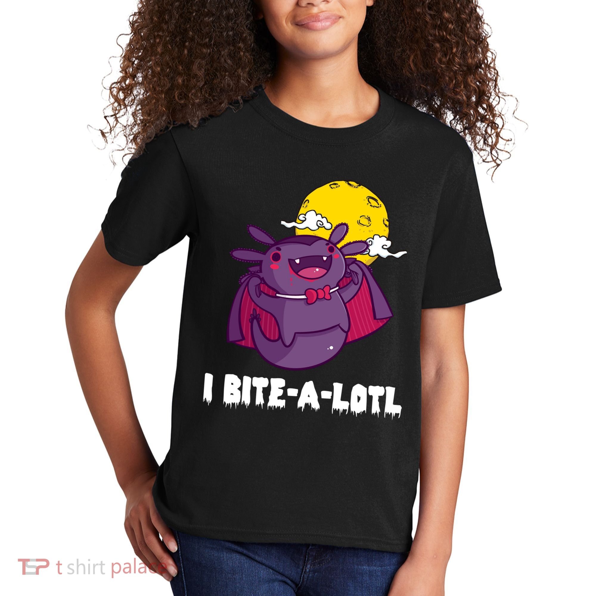 I Bite A Lot Axolotl Funny Halloween Vampire Kids T-Shirt