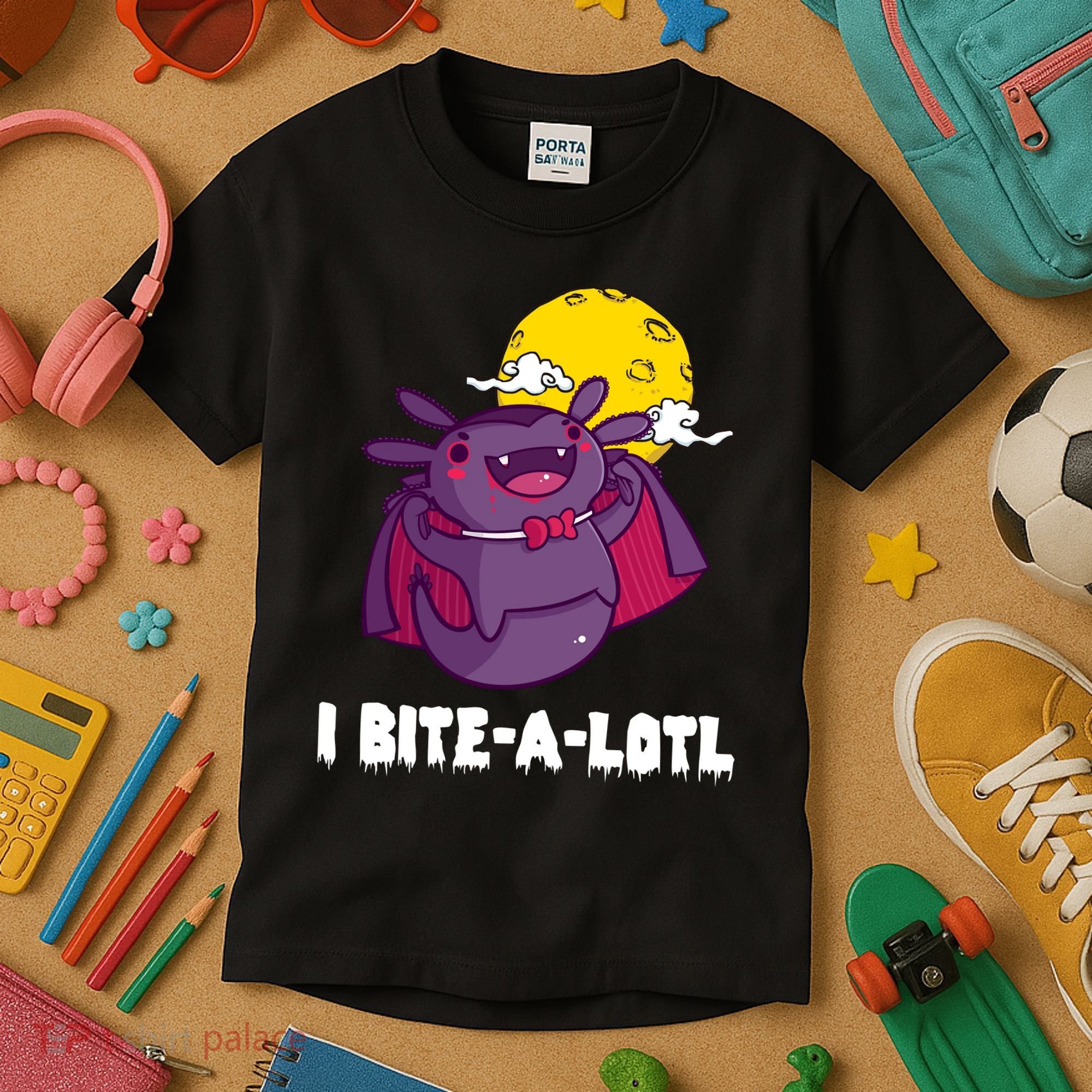 I Bite A Lot Axolotl Funny Halloween Vampire Kids T-Shirt
