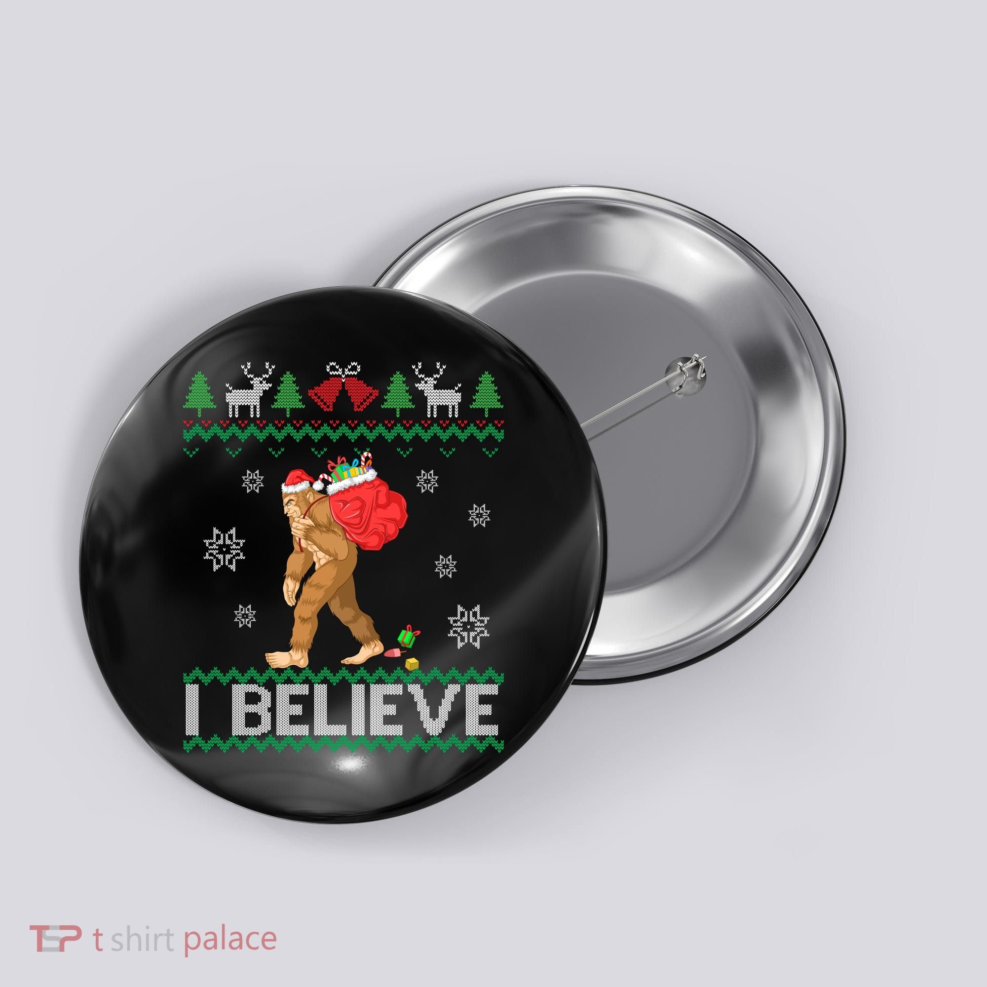 I Believe Bigfoot Christmas Button