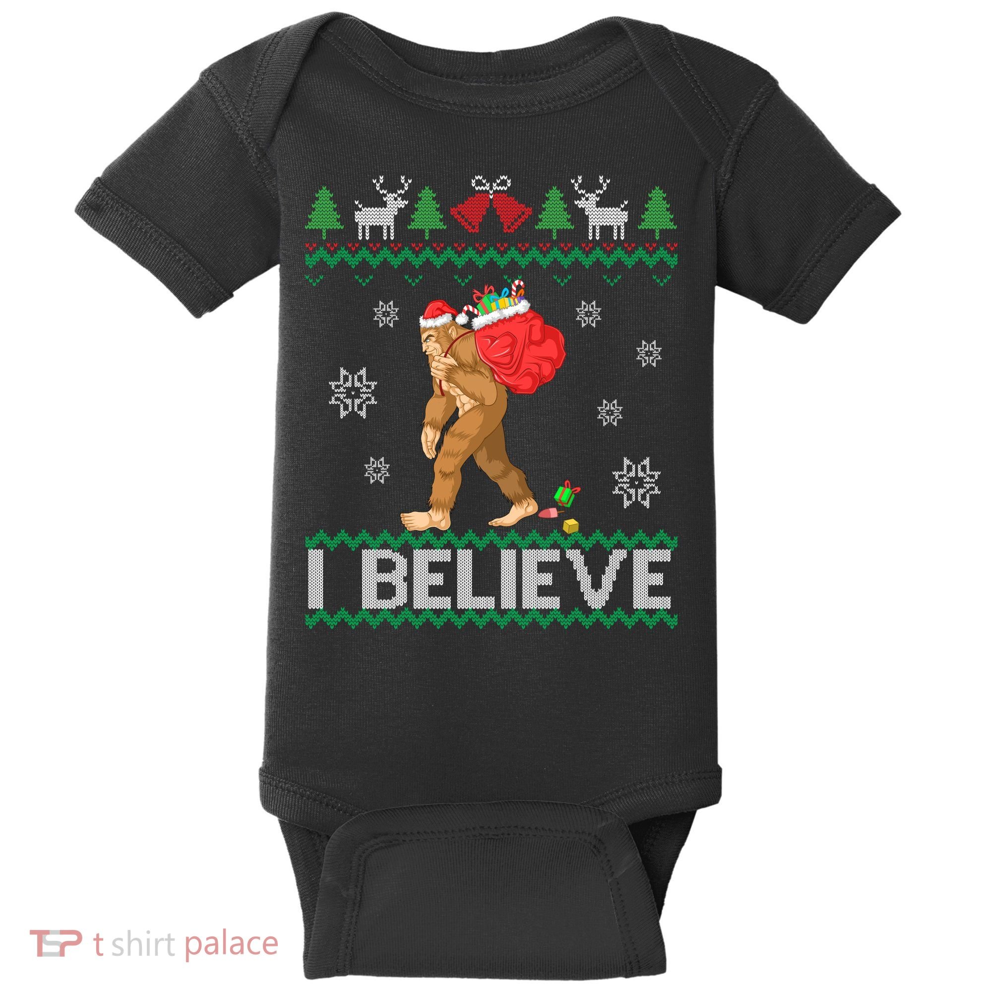 I Believe Bigfoot Christmas Baby Bodysuit