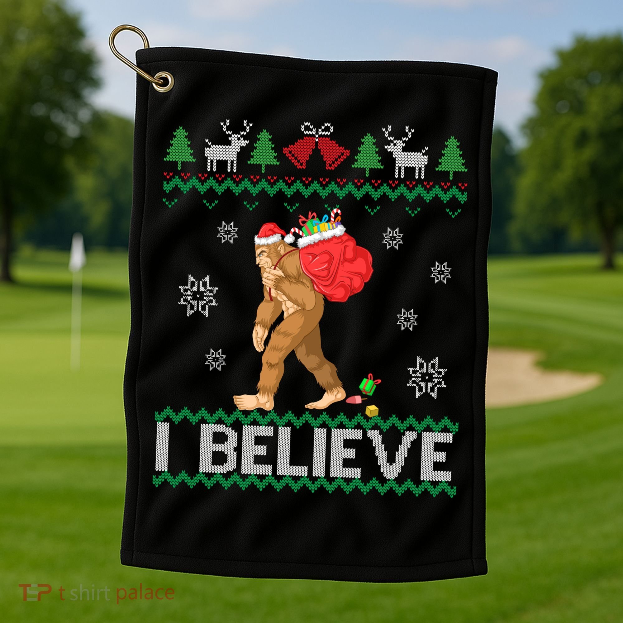 I Believe Bigfoot Christmas Golf Towel