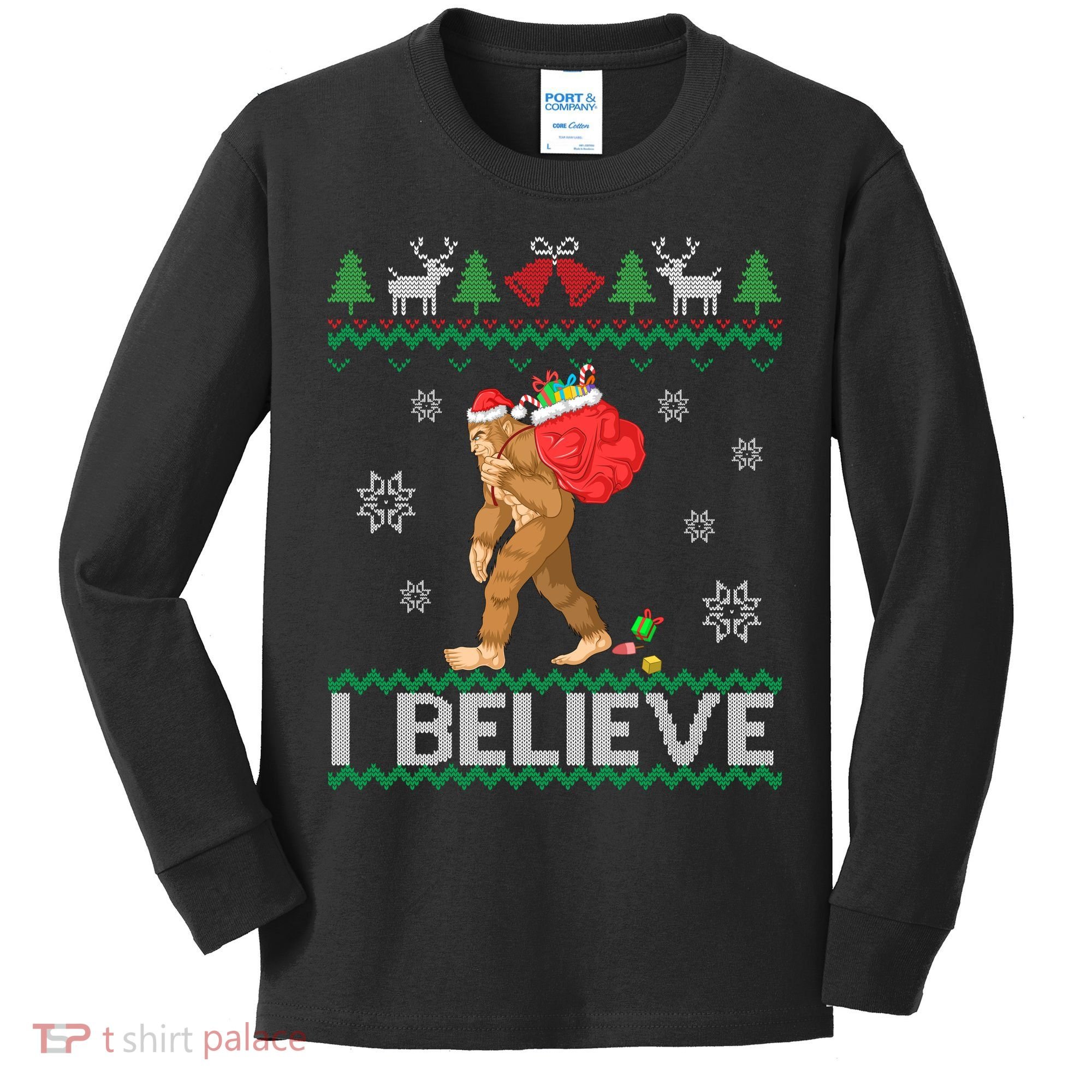 I Believe Bigfoot Christmas Kids Long Sleeve Shirt